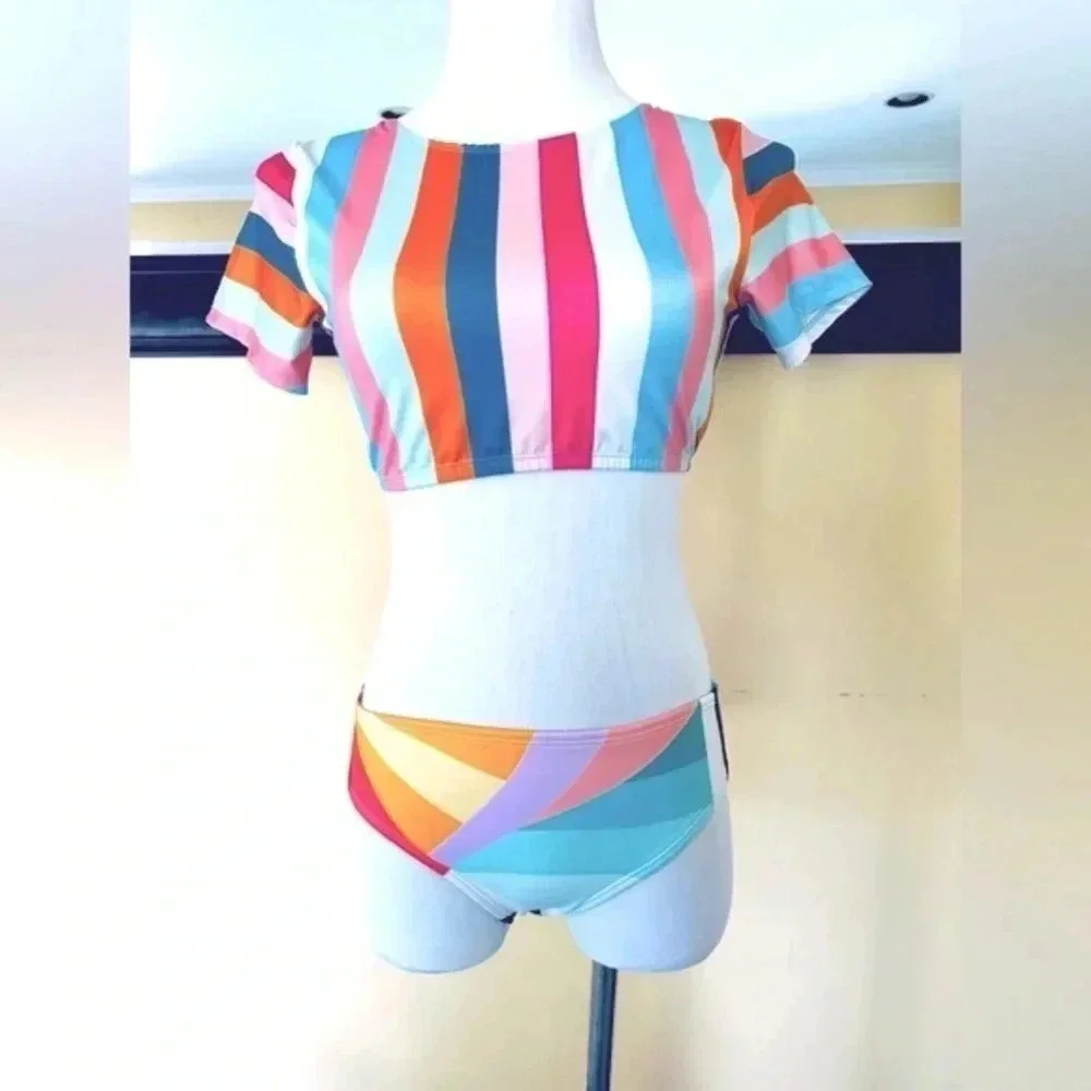 Billabong Surfer Vibe Short Sleeve Rash Guard Bikini Set Girls 14 Women’s Small